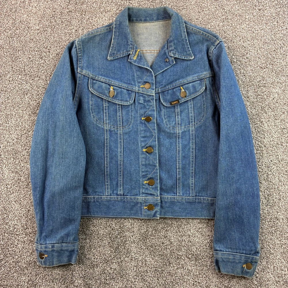Vintage 70s Lee Riders Denim Jacket Mens Small Blue Cotton Trucker Western Coat